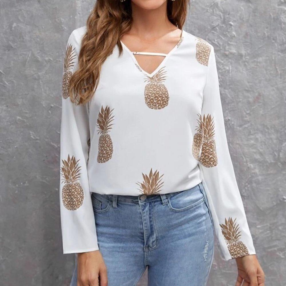 Shein small pineapple blouse shirt top white